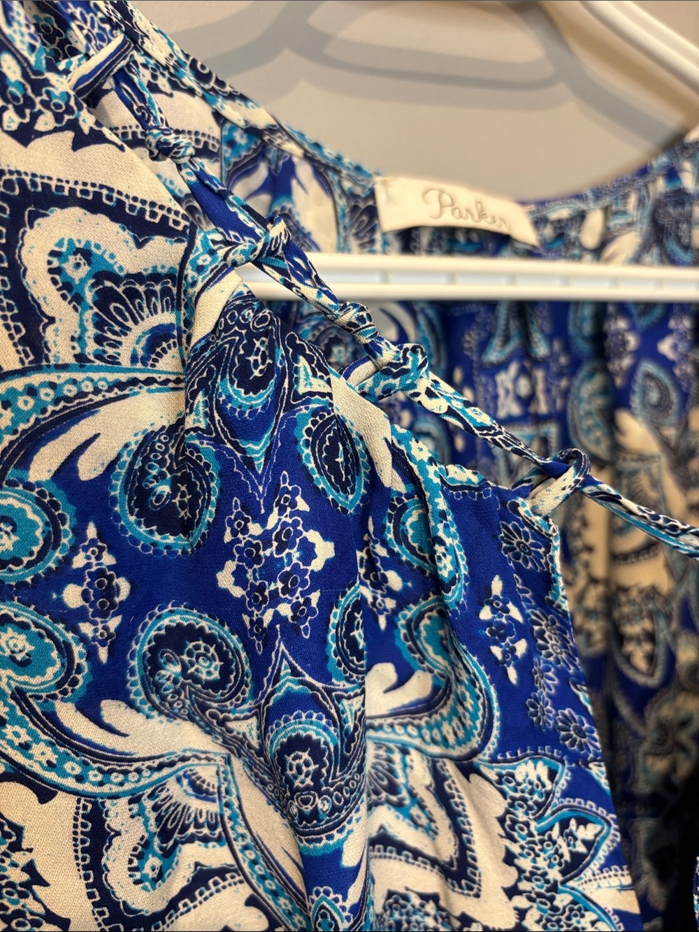 Parker Blue Silk Paisley Boho Printed Maeve Peasant Dress - Picture 4 of 6